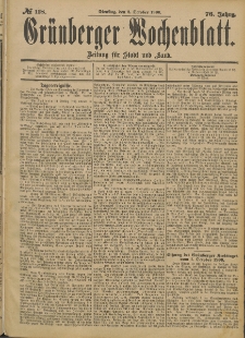 Gr&uuml;nberger Wochenblatt: Zeitung f&uuml;r Stadt und Land, No. 118. (2. Oktober 1900)