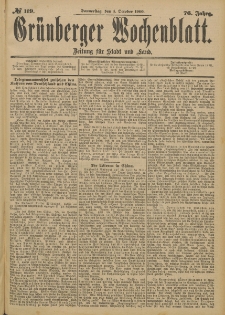 Gr&uuml;nberger Wochenblatt: Zeitung f&uuml;r Stadt und Land, No. 119. (4. Oktober 1900)