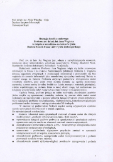 Recenzja dorobku naukowego Profesora zw. dr hab. inż. Jana Węglarza w związku z wnioskiem o nadanie w/w tytułu Doctora Honoris Causa Uniwersytetu Zielonogórskiego