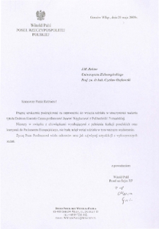List gratulacyjny Witolda Pahla do profesora Jana Węglarza