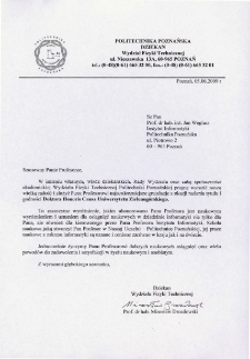 List gratulacyjny prof. Mirosława Drozdowskiego do profesora Jana Węglarza