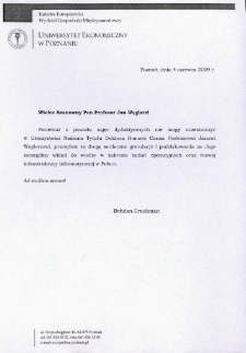 List gratulacyjny prof. Bohdana Gruchmana do profesora Jana Węglarza