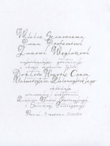 List gratulacyjny pracowników Zakładu Badań Operacyjnych i Sztucznej Inteligencji [Politechniki Poznańskiej] do profesora Jana Węglarza