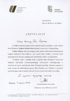 List gratulacyjny dr. hab. inż. Antoniego Wilińskiego do profesora Jana Węglarza