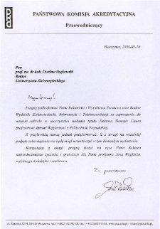 List gratulacyjny dr. hab. Marka Rockiego do profesora Czesława Osękowskiego