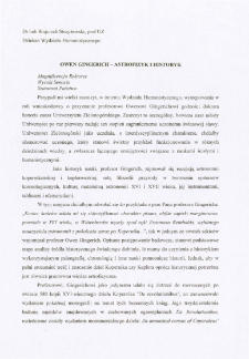 Przedstawienie sylwetki kandydata do godności doktora honoris causa Uniwersytetu Zielonog&oacute;rskiego - prof. Owena Gingericha