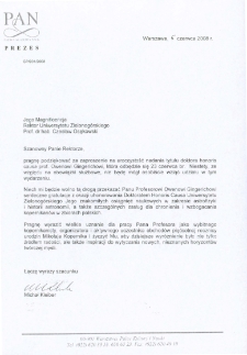 List gratulacyjny prof. Michała Kleibera do profesora Czesława Osękowskiego