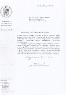 List gratulacyjny prof. Michała Mazurkiewicza do profesora Czesława Osękowskiego
