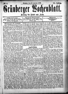 Gr&uuml;nberger Wochenblatt, No. 4. (10. Januar 1899)