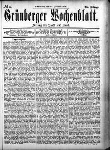 Gr&uuml;nberger Wochenblatt, No. 5. (12. Januar 1899)