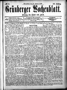Gr&uuml;nberger Wochenblatt, No. 6. (14. Januar 1899)