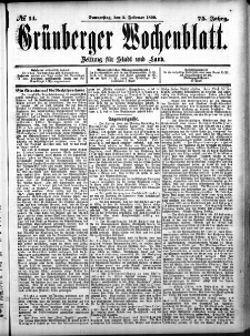 Gr&uuml;nberger Wochenblatt, No. 14. (2. Februar 1899)