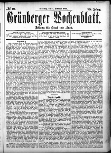 Gr&uuml;nberger Wochenblatt, No. 16. (7. Februar 1899)