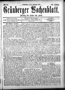 Gr&uuml;nberger Wochenblatt, No. 17. (9. Februar 1899)