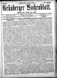 Grünberger Wochenblatt, No. 19. (14. Februar 1899)
