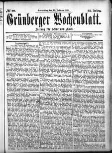 Gr&uuml;nberger Wochenblatt, No. 16. (20. Februar 1899)