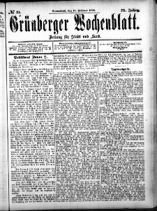 Gr&uuml;nberger Wochenblatt, No. 21. (18. Februar 1899)