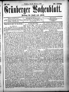 Gr&uuml;nberger Wochenblatt, No. 22. (21. Februar 1899)