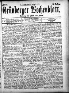 Gr&uuml;nberger Wochenblatt, No. 26. (2. M&auml;rz 1899)