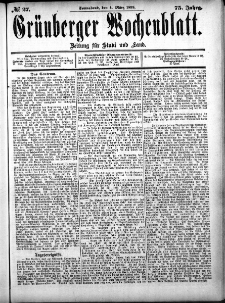 Gr&uuml;nberger Wochenblatt, No. 27. (4. M&auml;rz 1899)