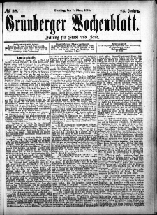 Gr&uuml;nberger Wochenblatt, No. 28. (7. M&auml;rz 1899)