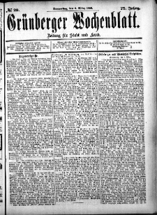 Gr&uuml;nberger Wochenblatt, No. 29. (9. M&auml;rz 1899)