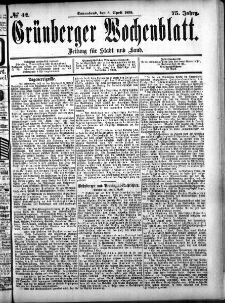 Gr&uuml;nberger Wochenblatt, No. 42. (8. April 1899)