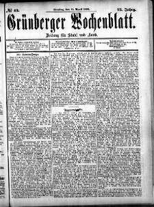 Gr&uuml;nberger Wochenblatt: Zeitung f&uuml;r Stadt und Land, No. 43. (11. April 1899)