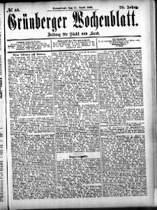 Gr&uuml;nberger Wochenblatt: Zeitung f&uuml;r Stadt und Land, No. 45. (15. April 1899)