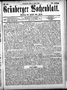 Grünberger Wochenblatt: Zeitung für Stadt und Land, No. 45. (15. April 1899)
