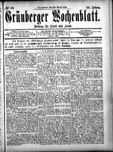 Gr&uuml;nberger Wochenblatt: Zeitung f&uuml;r Stadt und Land, No. 48 (22. April 1899)