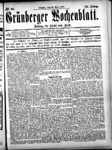 Gr&uuml;nberger Wochenblatt: Zeitung f&uuml;r Stadt und Land, No. 49. (25. April 1899)