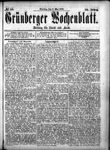 Gr&uuml;nberger Wochenblatt: Zeitung f&uuml;r Stadt und Land, No. 52. (2. Mai 1899)
