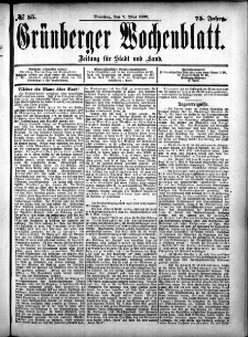 Gr&uuml;nberger Wochenblatt: Zeitung f&uuml;r Stadt und Land, No. 55. (9. Mai 1899)