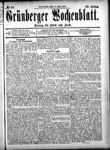 Gr&uuml;nberger Wochenblatt: Zeitung f&uuml;r Stadt und Land, No. 57. (13. Mai 1899)