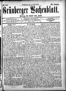 Gr&uuml;nberger Wochenblatt: Zeitung f&uuml;r Stadt und Land, No. 60. (20. Mai 1899)