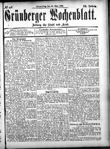 Gr&uuml;nberger Wochenblatt: Zeitung f&uuml;r Stadt und Land, No.62. (25. Mai 1899)