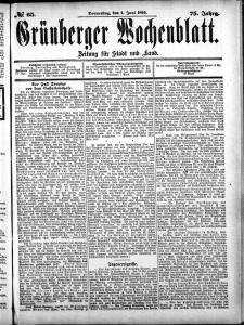 Grünberger Wochenblatt: Zeitung für Stadt und Land, No. 65. (1. Juni 1899)