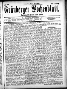 Gr&uuml;nberger Wochenblatt: Zeitung f&uuml;r Stadt und Land, No. 66. (3. Juni 1899)