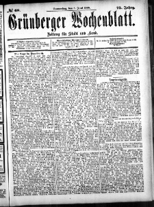 Gr&uuml;nberger Wochenblatt: Zeitung f&uuml;r Stadt und Land, No. 68. (8. Juni 1899)