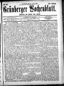 Gr&uuml;nberger Wochenblatt: Zeitung f&uuml;r Stadt und Land, No. 69. (10. Juni 1899)