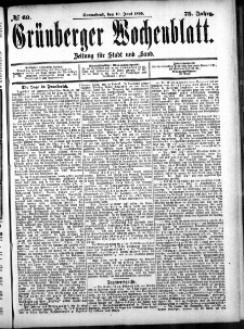 Grünberger Wochenblatt: Zeitung für Stadt und Land, No. 69. (10. Juni 1899)