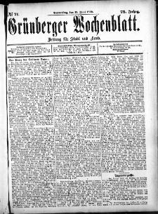 Gr&uuml;nberger Wochenblatt: Zeitung f&uuml;r Stadt und Land, No. 71. (15. Juni 1899)