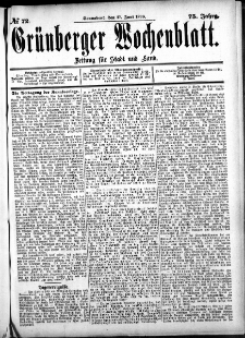 Gr&uuml;nberger Wochenblatt: Zeitung f&uuml;r Stadt und Land, No. 72. (17. Juni 1899)