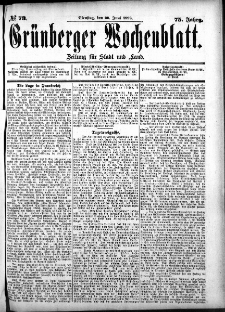 Gr&uuml;nberger Wochenblatt: Zeitung f&uuml;r Stadt und Land, No. 73. (20. Juni 1899)