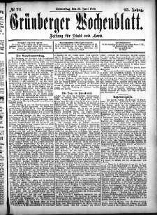 Gr&uuml;nberger Wochenblatt: Zeitung f&uuml;r Stadt und Land, No. 74. (22. Juni 1899)