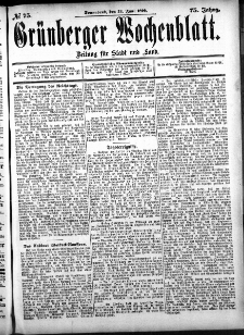 Gr&uuml;nberger Wochenblatt: Zeitung f&uuml;r Stadt und Land, No. 75. (24. Juni 1899)