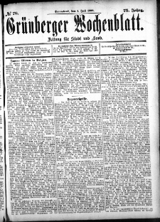 Gr&uuml;nberger Wochenblatt: Zeitung f&uuml;r Stadt und Land, No. 78. (1. Juli 1899)