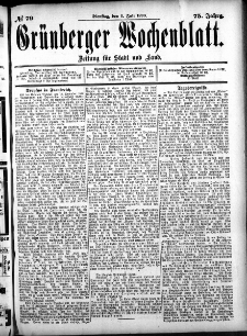 Gr&uuml;nberger Wochenblatt: Zeitung f&uuml;r Stadt und Land, No. 79. (4. Juli 1899)