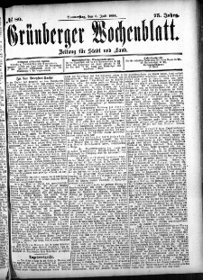 Grünberger Wochenblatt: Zeitung für Stadt und Land, No. 80. (6. Juli 1899)
